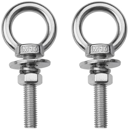 Image of 2 Pack M10 Stainless Steel Eye Bolts with Nuts, 3 /8 inch x 3 inch Eye Bolts