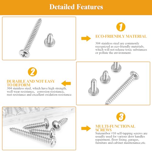 105 piezas #10 x 1/2" tornillos para madera con cabeza pan Phillips autorroscantes, acero inoxidable 304 miniatura 4
