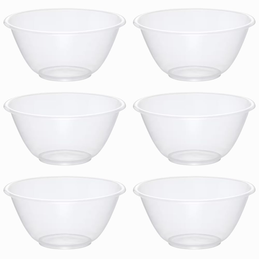 eMKay® Set of 6 Clear 25cm Plastic Mixing Bowls – 4L BPA-Free Food-Safe Nesting Bowls for Kitchen Prep, Baking & Serving – Microwave & Dishwasher Safe Lightweight Bowls
