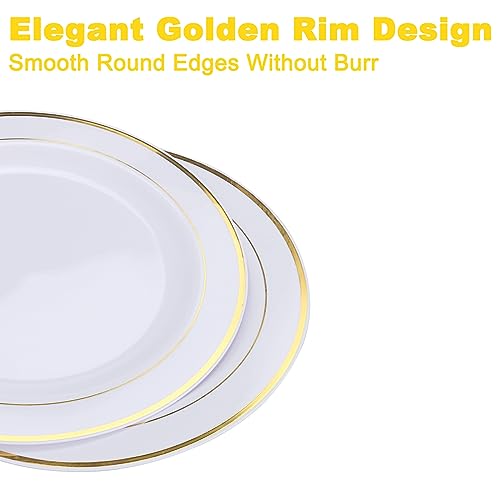 SENENQU 40 Pack Reusable Plastic Plates, 26cm / 10 inch Plastic Party Plates with Gold Rim, Unbreakable Plastic Dinner Plates for Weeding Birthday Party Catering - Image 4