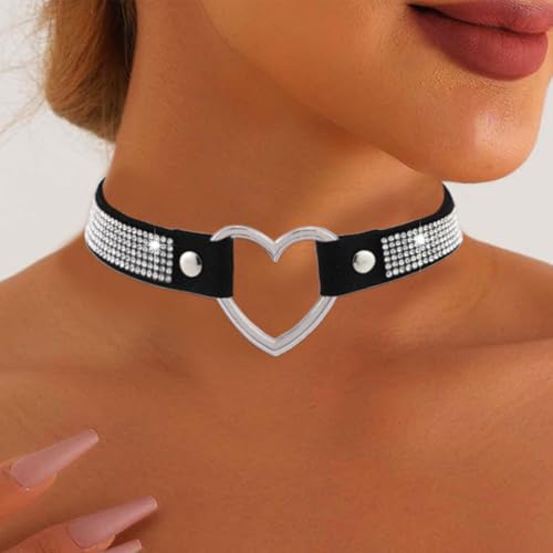 Rhinestone Leather Choker Necklace Black Sparkle Crytal Choker Collar Nighclub Rave Party Gothic Necklace for Women 5