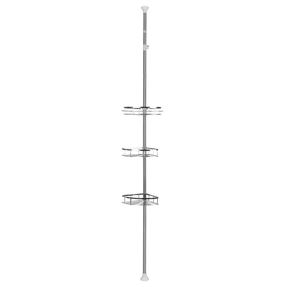 Estantería de ducha telescópica de acero inoxidable para alturas de 110 a 280 cm – Servidor de ducha con 3 cestas – Estantería telescópica de ducha antideslizante – Montaje sin perforación (INOX, 3