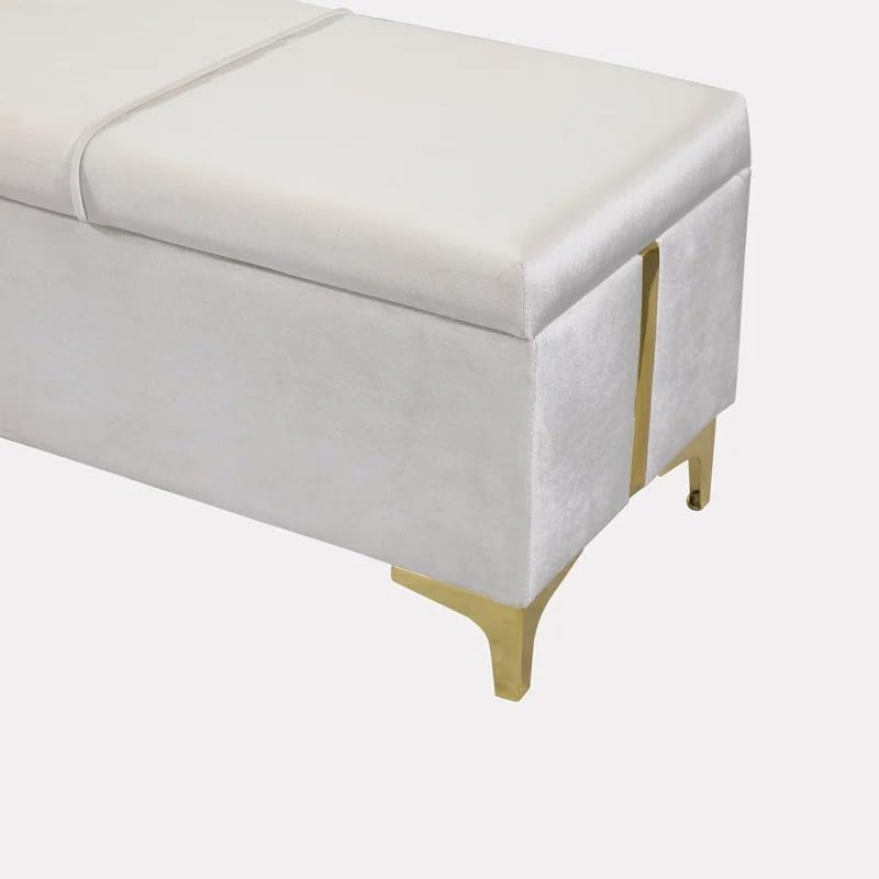 Image of LEGACY OF COMFORT Varvara Upholstered Ottoman Storage Bench for Living Room Velvet Chest for Sofa Couch Bedroom Entryway Ottoman (Beige)