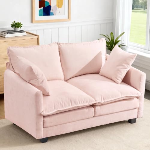 Image of 50'' Loveseat Sofa Cloud Sofa Couch, Modern Loveseats 2 Seat Couch 27 inch Deep Seat with 2 Pillows for Small Spaces Apartment Studio Office Bedroom Living Room, Pink