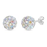 Devin Rose Sterling Silver Aurore Boreale Crystal Ball Stud Earrings for Women White 8mm