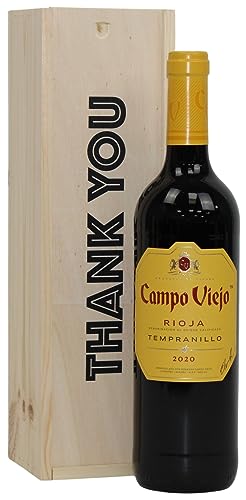 Campo Viejo Rioja Tempranillo Red Wine, 75 cl in a Thankyou Celebration Wooden Gift Box - Classic Red Wine Gift - Spanish Rioja
