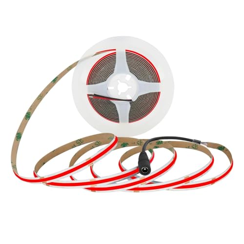 MALIIGAZA 8mm COB LED Strip Light, 5m 24V Red Dotless COB Light Strip, 480LEDs/M High Density Dimmable Cuttable LED Light Strip for Indoor Home Decor (Without Power Supply)