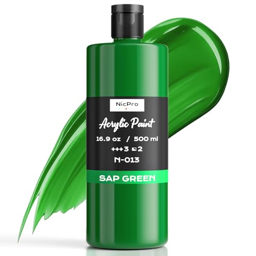 Nicpro Sap Green Large Acrylic Paint (16.9 oz 500 ml) Rich Pigments Non Toxic Craft Paint for Multi Surface Canvas Wood Leather Ceramic Fabric Stone - Art Painting Supplies for Beginners Artists & Adults