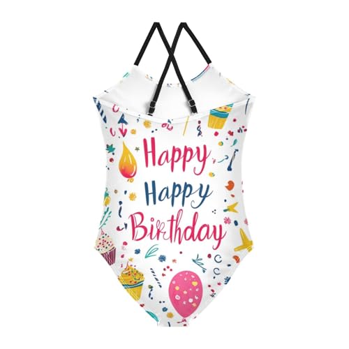 susiyo Pattern Birthday Girls One Piece Swimsuits Quick Dry Swimwear Bathing Suit for Beach 3-10 T, 3 Years Old2