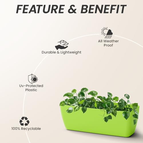 Image of YUCCABE ITALIA SHERA CABI Tray 16 INCH Plastic Flower Tray Pot Unbreakable Rectangular Planter Suitable for Home Garden Seedling Indoor and Outdoor (Green, Pack of 6)