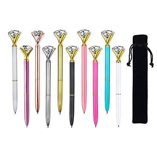 Diamond Pens, 10 Crystal Diamond Ballpoint Pen with 10 Velvet Gift Bags for Women Bridesmaid Coworkers Pretty Girl Pens Cute Pens Large Diamond On Top Christmas Wedding Shower Office Supplies