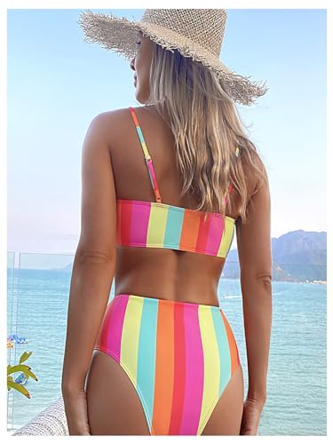 SOLY HUX Women's Bathing Suits Striped Spaghetti Strap High Waisted Bikini Sets Two Piece Swimsuit2