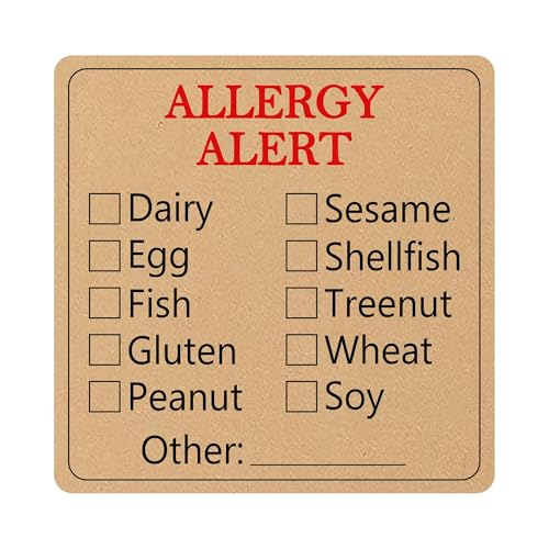 500 Pcs Allergen Warning Stickers Labels 2 Inch Kraft Allergy Warning Sticker Rectangle Food Rotation Labels Adhesive Allergies Stickers for Grocery Stores, Food Packaging
