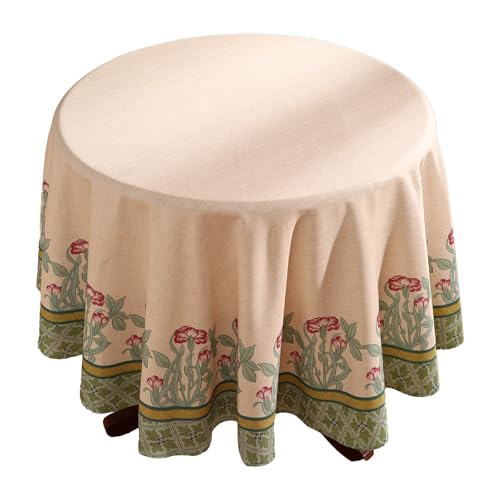 patdrea Vintage French Linen Tablecloth,Round,Diameter 67"-Cecilia D