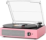 Vinyl Record Player with 2 Stereo Speakers Belt-Driven Vintage Turntables 3 Speed 3 Size Wireless Bluetooth Playback AUX-in RCA Out Headphone LP Vinyl Players Auto Stop Dusty Rose