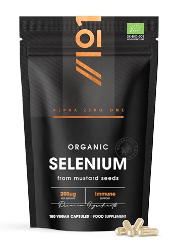 Organic Selenium 200mcg - Sourced from Mustard Seeds – 180 Vegan Capsules (6 Months Supply) – Contributes to Normal Function of The Immune System - by Alpha01