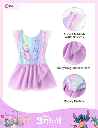 Image of Disney Frozen Elsa Princess Stitch Minnie Girls Ballet Leotards Ruffle Sleeve Shiny Leotard Dance Dress Ballerina Outfit 2-9Y