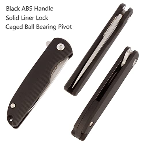 Tenchilon T28 Mini Flipper Folding Pocket Knife, 2.1 Inch Spear Point Blades, Contoured Abs Handle With Liner Lock, Little Gentlemen's Folding Utility Edc Knives, (Black) #TOP4