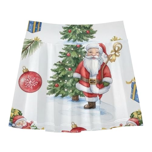 Joisal Kid Teen Athletic Shorts for Girls Skorts Kids Tennis Skirts School Xmas Tree Santa Claus 4t2