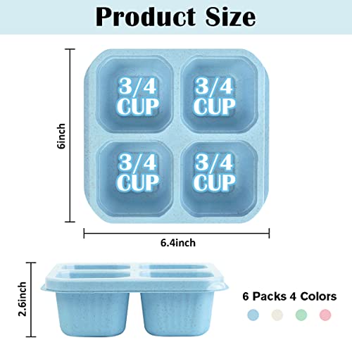 Korlon 6 Pack Snack Containers, 4 Compartments Snack Boxes For Kids, Wheat Straw Meal Prep Reusable Food Storage Lunch Containers For Adults & Kids #TOP1