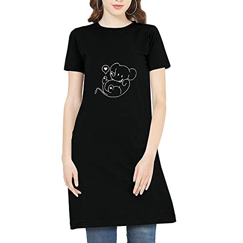 Image of Pooplu Women's Regular Fit Knee Length Unicorn Baby Cotton Printed Round Neck Half Sleeves Multicolour Pootlu Tshirt. One Piece, Knee Long, Three Fourth Tops, Trending Pootlu Tees and Tshirts