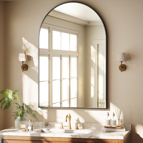 Image of HARRITPURE Arched Bathroom Mirror - 30 inchx48 inch Black Large Wall Mounted Vanity Mirror Aluminum Alloy Frame Arch Wall Mirror for Living Room, Bedroom, Entryway
