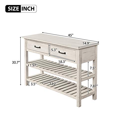 Console Table, Buffet Sideboard Sofa Table With Storage Drawers And 2 Tiers Shelves, Antique White(Ship From Usa Warehouse) #TOP5