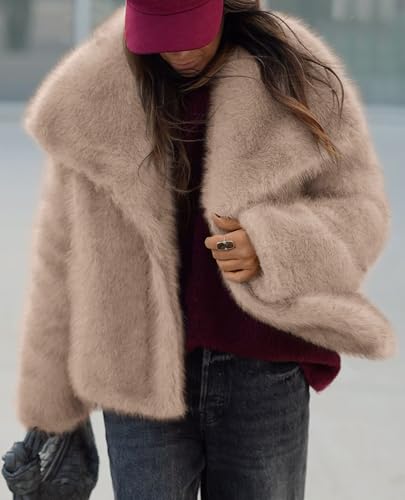 PRETTYGARDEN Womens Winter Coats 2025 Trendy Long Sleeve Furry Faux Fur Jackets Button Lapel Warm Fall Outwear with Pockets3