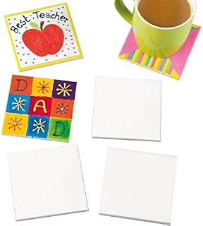 Baker Ross EK3336 Paint Your Own Coasters (Pack of 6) Creativity for Kids to Decorate and Display, Ceramic, 9.5cmx9.5cm