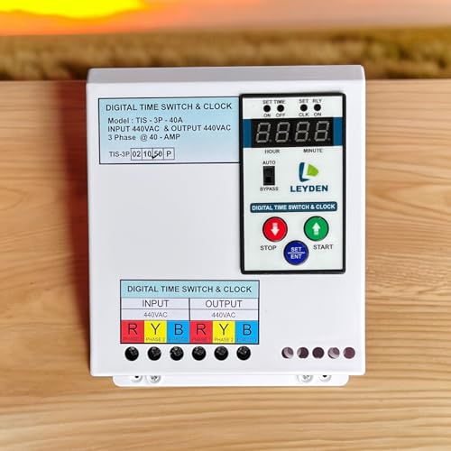 Image of LEYDEN TM-CLKTP, 40A, 440VAC, 50Hz Three Phase Industrial Real Clock Timer Switch, 50 ON /Off Per Day & Cyclic Function Up to 9999 Second Programmable Electronic Timer Switch (1- Year Warranty)