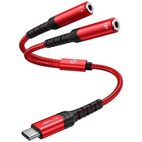 Adaptador JSAUX USB-C a doble jack de 3,5 mm rojo Cover