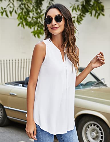 Newchoice Tank Tops For Women Casual Summer, V Neck Sleeveless Cute Shirts Soft Comfy Blouse Tops (White, Xl) #TOP5