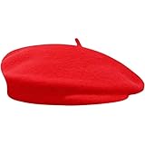 Women French Beret Hat - Winter Warm Wool Artist Beanie Cap | Classic Fashion Beret for Ladies and Girls Red
