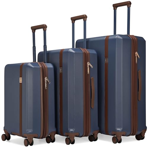 ELLE Luxe Journey 3 Piece Expandable Retro Spinner Luggage Set | Navy