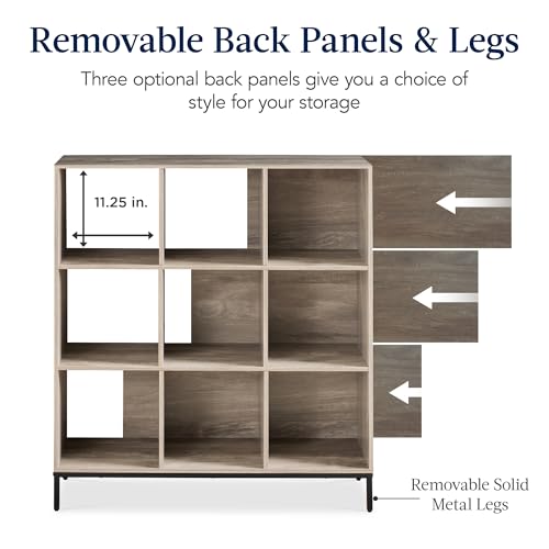 Best Choice Products 9-Cube Bookshelf, 3-Tier Wood Storage Bookcase W/Legs, 11in Shelf Opening, Cube Organizer, Living Room, Office, Nursery - Greige