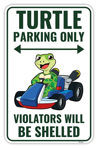 Venicor Turtle Parking Sign Decor - 9 x 14 Inches - Aluminum - Turtle Gifts for Turtle Lovers Women - Pet Turtle Tank Accessories Habitat Decorations Poster