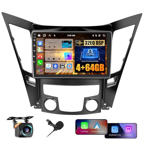 for Hyundai Sonata 2010-2015 Android Car Stereo with Wireless Carplay, 8 Core 4+64GB 9 Inch IPS Touchscreen Car Radio 59UI GPS Navigation WiFi 32EQ DSP Backup Camrea