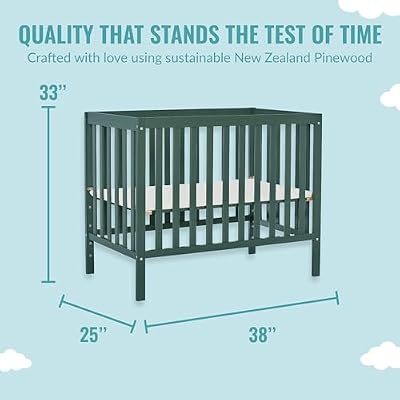 Dream On Me, Edgewood 4-in-1 Convertible Mini Crib, Olive & Holly 3 Fiber Portable, Greenguard Gold Certified, Waterproof Vinyl Cover, Lightweight Mini Crib Mattress, White