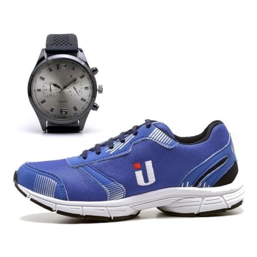 Tênis Casual Esportivo Masculino Super Leve Macio Combo Mais Relógio (Azul, BR, Adulto, Numérico, M,