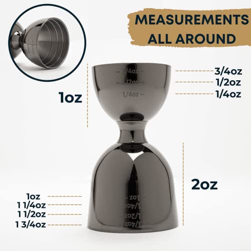 Bariantte Black Bell Jigger For Bartending, Premium Cocktail Jigger 2 Oz 1 Oz, Shot Measure Jigger, Durable Double Jigger With Measurements Inside - Cocktail Measuring Cup, Mirror Finish Bar Jigger #TOP2