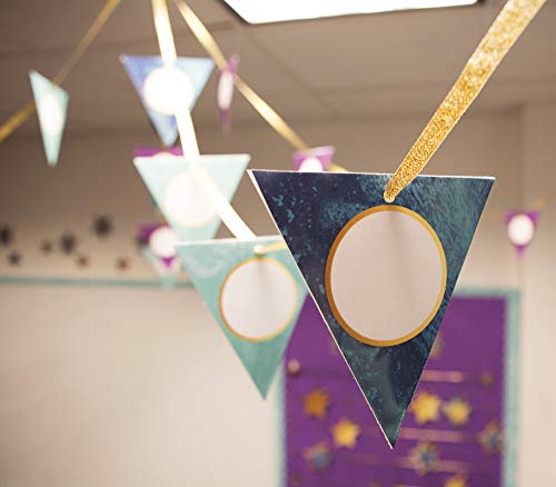 Image of Carson Dellosa 36-Piece Galaxy Pennants, Science and Space Theme Cutouts, Marble and Gold Party Decorations, Name Tags, Bulletin Board, and Classroom Decor