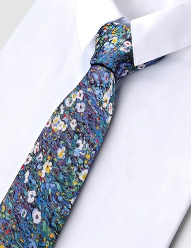 Image of Barry.Wang 100% Cotton Floral Ties for Men 63 inch Extra Long Necktie Clip | Fashion Cotton Printed Neckties,Wildflower 2.76 inch Ties Skinny,Gift Box,Groomsmen Wedding Engagement Graduation