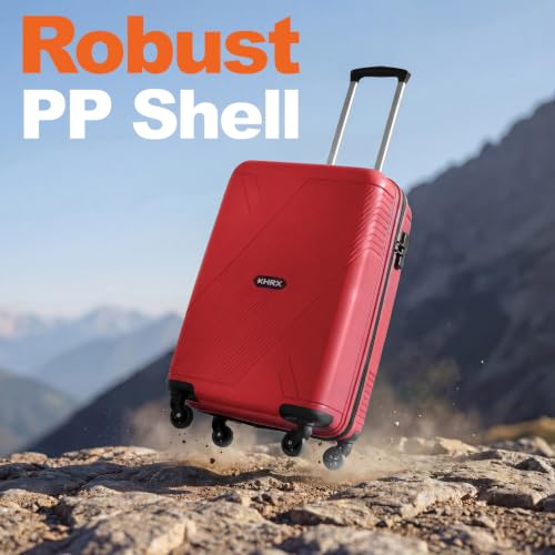 Image of HRX Icon Cabin Size Red Polypropylene Hard Shell Suitcase - Premium Travel Trolley Bag with 4 Spinner Wheels, Number Lock & Water Resistant Body