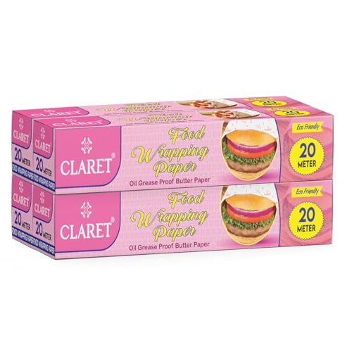 Image of Claret Food Wrapping Paper Roll | 20 Meter | Oil & Grease Proof Butter Paper | Eco-Friendly Non-Stick Roll for Roti, Snacks, Tiffin, Sandwich | Ideal for Kitchen Use & Food Storage (Pack Of 4)