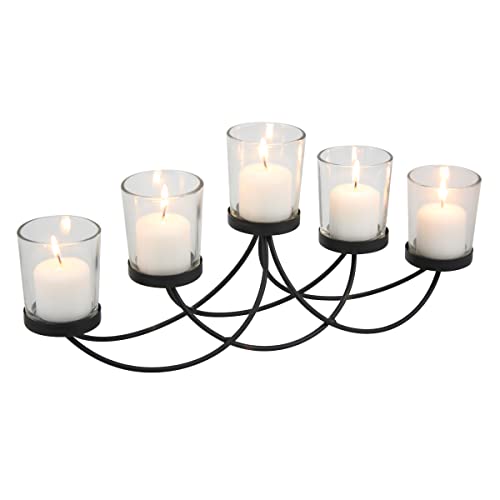 Candelabro votivo de metal preto Briarwood, peça central decorativa, suportes de vela elegantes, peç