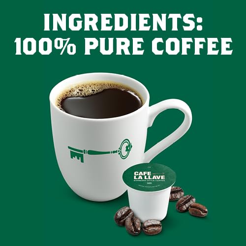 Cafe La Llave Espresso-Style Dark Roast Coffee Pods for Keurig K-Cup Brewers - Bold, Rich Flavor - 72 Count Single Serve Recyclable Capsules- Family Crafted