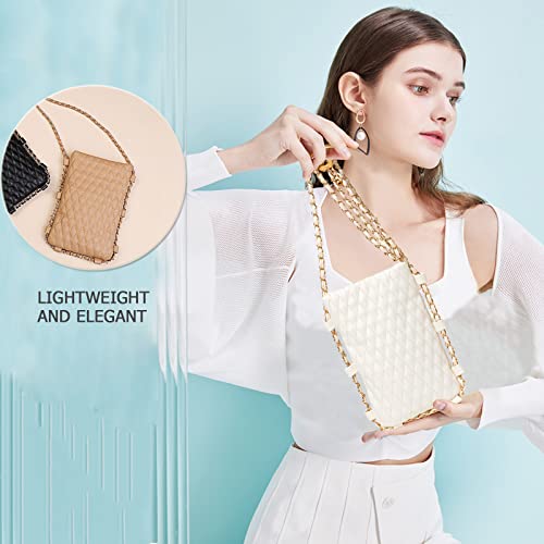 Image of myfriday Mini Quilted Crossbody Purse, Chain Strap Summer Shoulder Bag | Metal ball chain adjuster, snap closure and lightweight phone pouch add cute summer carry for holidays and shopping