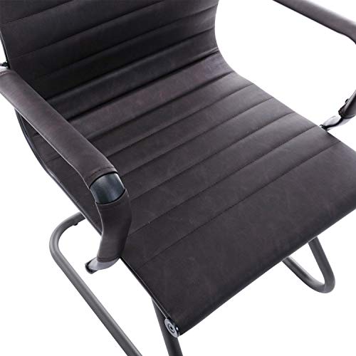 Image of Office Reception Chairs No Wheels Leather Conference Chairs Back Support Guest Chair, Set of 2 (Vintage Charcoal)