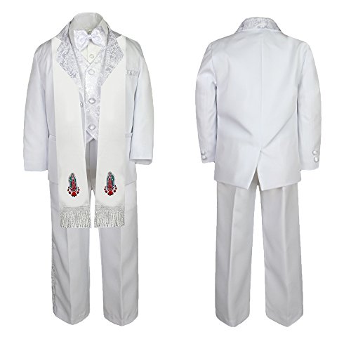 Image of Baby Boy Teen Baptism Notch Lapel Paisley Suit Silver Virgin Mary on Stole SM-20