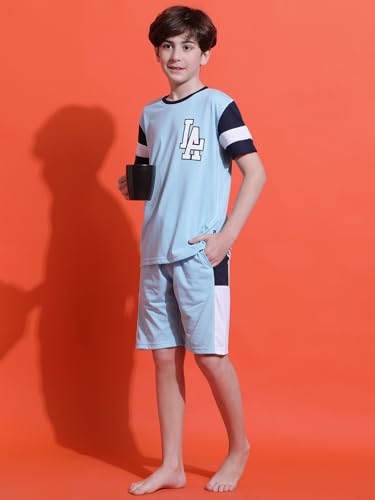 Image of Li'l Tomatoes Boys 100% Cotton Night Suit | Summer T-Shirt & Shorts Set | Soft & Breathable Sleepwear | 9-16 Years